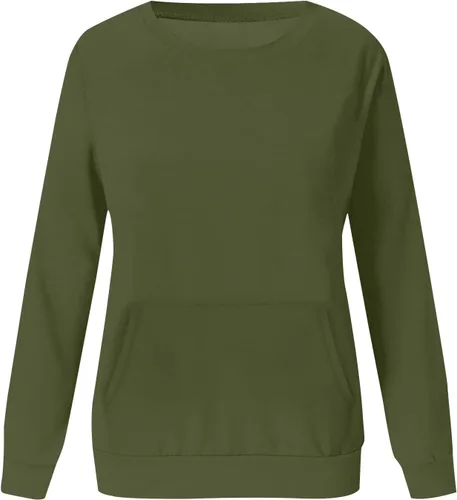 Vista 5 de Sudaderas de talla grande para mujer, sudadera casual de manga larga, color liso, cuello redondo, talla L-6XL