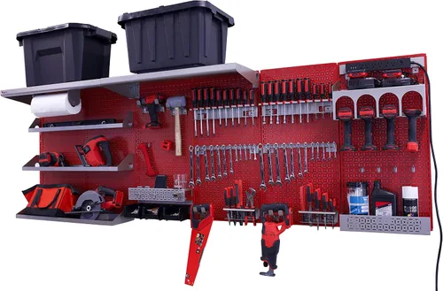 Vista 33 de OmniWall Weekend Warrior Ultimate Tool Kit - Sistema de Almacenamiento de Pared de Tablero de Clavos de Metal de 96" x 32" Negro/Naranja