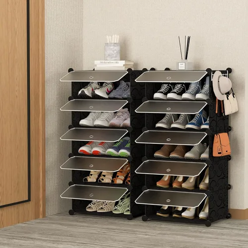 Vista 7 de HOMIDEC - Zapatero de 10 niveles para almacenamiento de 20 pares de zapatos, estantes de plástico para zapatos, organizador para armario, pasillo