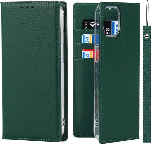Vista 23 de iCoverCase Funda tipo cartera compatible con iPhone 13 Pro Max con tarjetero y correa para la muñeca, bloqueo RFID, funda magnética para teléfono