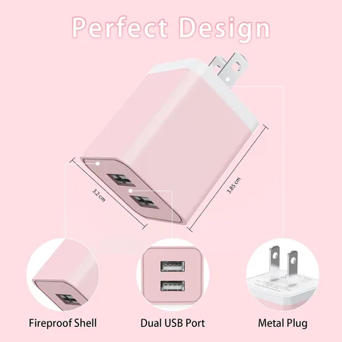 Vista 5 de iGENJUN Paquete de 5 cargadores de iPhone, adaptador de bloque de cargador de pared USB de doble puerto con cable Lightning largo de 6 pies, cables