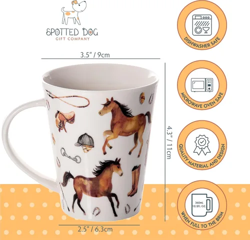 Vista 3 de SPOTTED DOG GIFT COMPANY Juego de 4 tazas de café de caballo, tazas de cerámica de porcelana de 12 onzas, regalos para amantes de los caballos