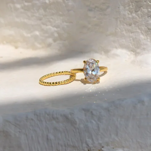 Vista 8 de Lemon Grass - Anillo de compromiso con solitario ovalado de 2.75 quilates, en plata esterlina 925. Talla 4-9.