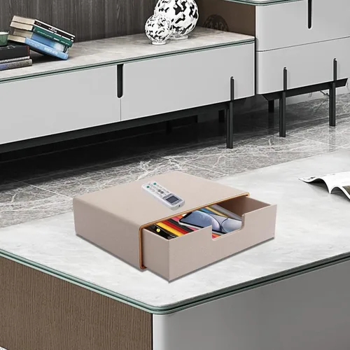 Vista 2 de Organizador de cajones apilable de piel sintética clásica hecha a mano, organiza accesorios de escritorio de oficina en casa y clasifica papel Beige