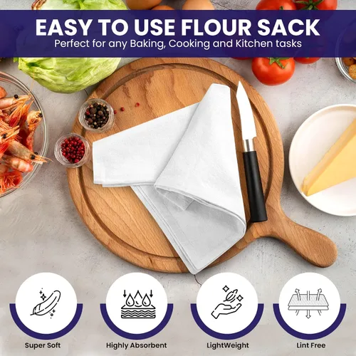 Vista 3 de Linteum Textile - Juego de 6 paños de cocina clásicos con saco de harina blanco, 100% algodón, absorbentes y de larga duración, paquete de 6, 28 x