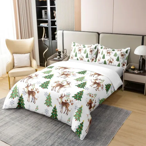 Vista 2 de Erosebridal Funda de edredón de Navidad 100% algodón, ropa de cama de ciervos de Navidad de dibujos animados para niños y niñas, campanas de copo
