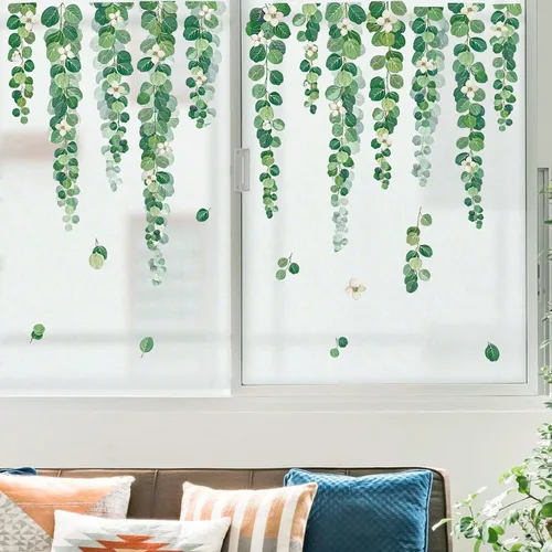 Vista 2 de decalmile Calcomanías reutilizables para ventanas de hojas de árbol de vid verde