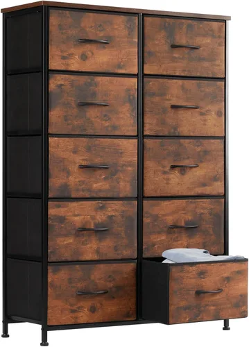 Vista 21 de Sweetcrispy Cómoda para dormitorio, cómoda de tela con 8 cajones, cómoda para armario, sala de estar, marco de acero resistente, parte superior