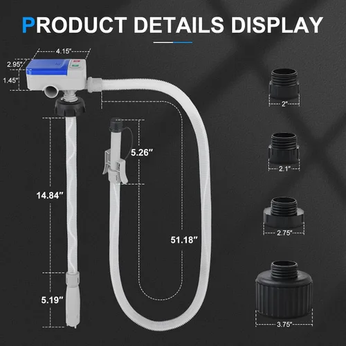 Vista 7 de 3.2GPM Bomba de transferencia de combustible portátil con sensor de parada automática, color azul with 4 Tank Adapter, 51" Hose, Battery-Powered