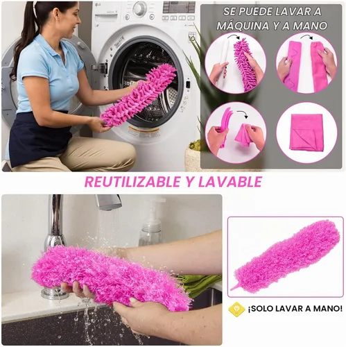 Vista 8 de Plumeros de microfibra para limpieza, plumeros con poste de extensión, plumeros flexibles y lavables para ventiladores de techo alto, persianas