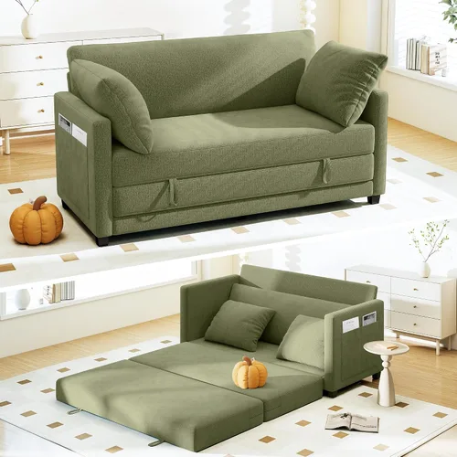 Vista 23 de Sofá cama convertible de 51 pulgadas, sofá cama plegable 2 en 1, sofá biplaza para espacios pequeños, con 2 cojines, para apartamento, sala de estar