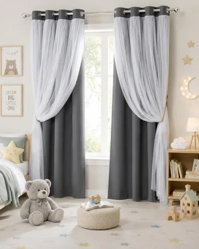 Vista 11 de PONY DANCE Cortinas de Doble Capa - Cortinas Opacas de 63 Pulgadas de Largo, Diseño con Ojales en la Parte Superior, Paneles Transparentes Blancos
