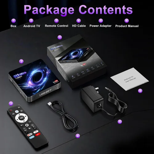 Vista 8 de Android TV Box 14.0, YouTube certificó 4K 4GB/32GB RK3539 10/100M Ethernet
