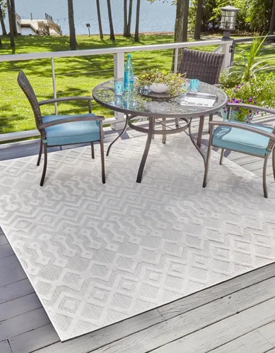 Vista 40 de Unique Loom Alfombra de área de la colección texturizada Trellis para exteriores, color osage, 2 x 3 pies, rectangular, color aguamarina
