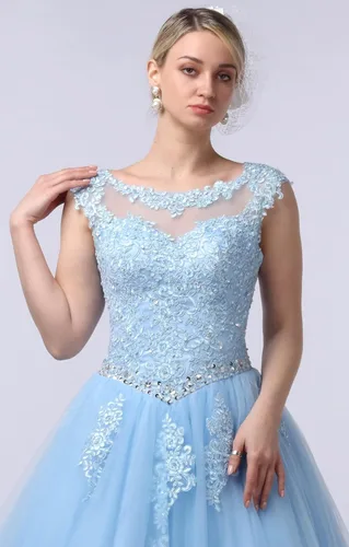 Vista 5 de CharmingBridal Vestidos de quinceañera de encaje con cuello barco, vestido de baile de princesa 2023