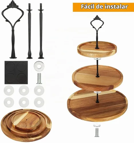 Vista 5 de Soporte de madera para cupcakes de 3 niveles, bandeja escalonada para servir cupcakes, torre, bandeja de postre de madera para granja, boda