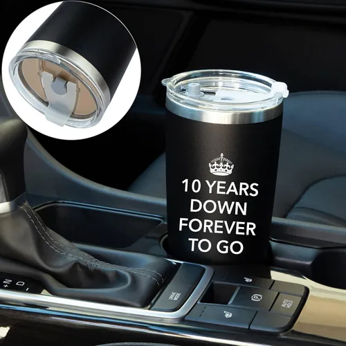 Vista 7 de 10 aniversario para él Vaso de viaje de acero de 20 onzas para café o bebidas frías 10.º décimo mejor regalo de taza de boda para hombres, su