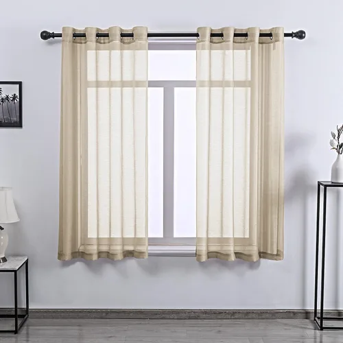 Vista 32 de DONREN 2 paneles de cortina de voile semitransparentes texturizados para ventana de cocina, pequeñas ventanas cortas, cortinas suaves de lujo