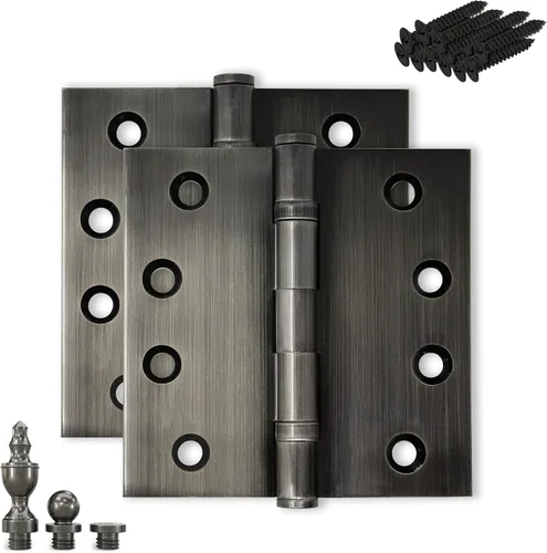 Vista 29 de Bisagra de puerta de latón macizo, rodamiento de bolas resistente, 4 x 4 pulgadas, con puntas decorativas de rosca incluidas, juego de 4 bisagras