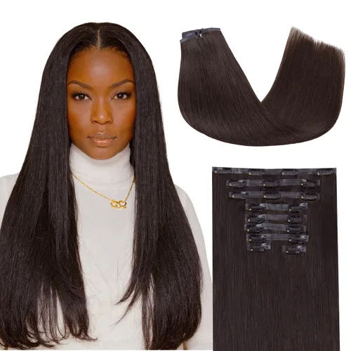Vista 61 de Lashey Extensiones de cabello humano con clip, sin costuras, #1, color negro azabache, extensiones de cabello humano real, extensiones de cabello