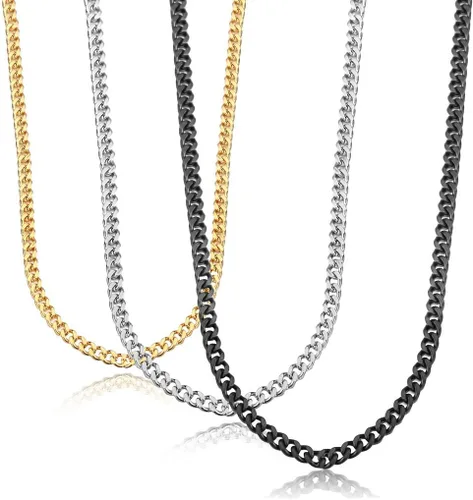 Vista 8 de Jstyle 3.5mm Gold/Silver/Black Tone Stainless Steel Cuban Chain Necklace negro (Black Tone)