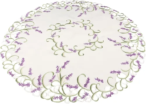 Vista 3 de Mantel grande bordado morado lavanda lila, mantel pequeño, mantel redondo (33 pulgadas, redondo)