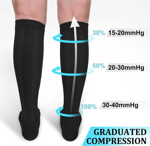 Vista 2 de Calcetines de compresión graduados médicos de 30-40mmHg para mujeres y hombres, medias de compresión de circulación, calcetines altos hasta