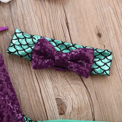 Vista 7 de Mameluco de lentejuelas para bebé niña vestido de sirena disfraz de fiesta recién nacida body brillante con diadema