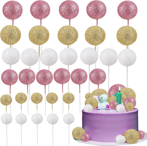 Vista 14 de 30 piezas de mini globo para decoración de tartas, bolas de espuma con purpurina, bolas de perlas de imitación, decoración para tartas, decoración