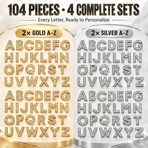 Vista 2 de WILLBOND 104 Pcs A-Z Rhinestone Letter Charms Slider DIY Oro y plata