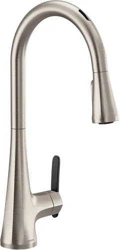 Vista 20 de Moen Sinema grifo de cocina desplegable de acero inoxidable con aumento de potencia y sistema retráctil, llave de cocina moderna de arco alto, fácil