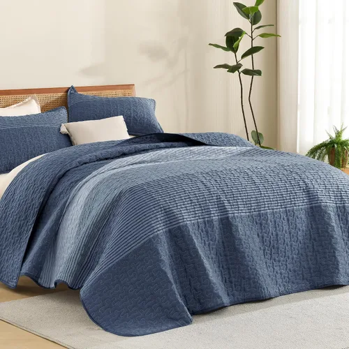 Vista 15 de Litanika Edredón tamaño Queen, juego de ropa de cama de 3 piezas a rayas 01 - Blanco y negro