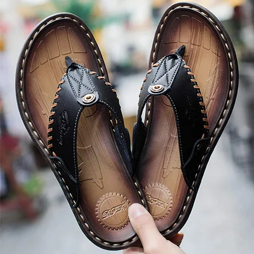 Vista 4 de Chanclas para hombre sandalias de cuero casuales para el hogar para hombre suela de goma zapatillas