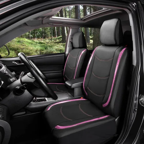 Vista 2 de FH Group - Juego completo de fundas para asientos de auto de cuero sintético, ajuste universal, para asientos frontales con respaldo bajo, Rosa