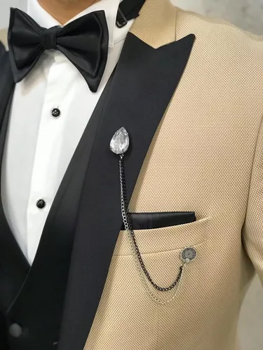 Vista 6 de Esmoquin de ajuste entallado de 3 piezas para hombre, con un botón, chaleco, chaleco, para boda, baile de graduación