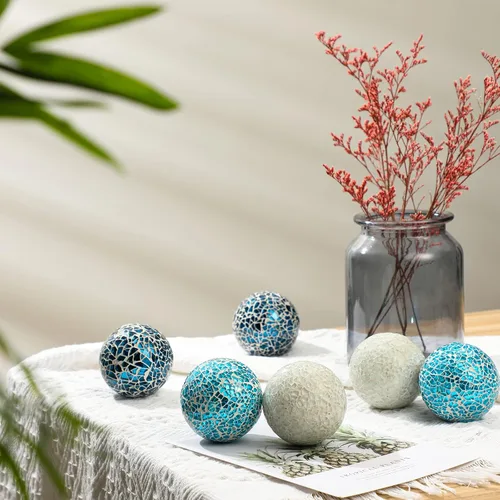Vista 5 de Vesici 6 bolas de mosaico decorativas para cuencos, bolas de vidrio de mosaico, esferas decorativas de mesa para sala de estar, centro de mesa