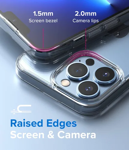 Vista 3 de Ringke Fusion funda compatible con iPhone 13 Pro Max, dura, minimalista, no se amarillenta, parte trasera transparente, con bordes protectores
