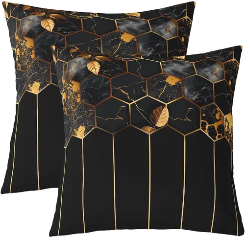 Vista 10 de Juego de 2 fundas de almohada de mármol de 16 x 16 pulgadas, fundas de cojín geométricas de mármol con diseño de panal de abeja, fundas de almohada
