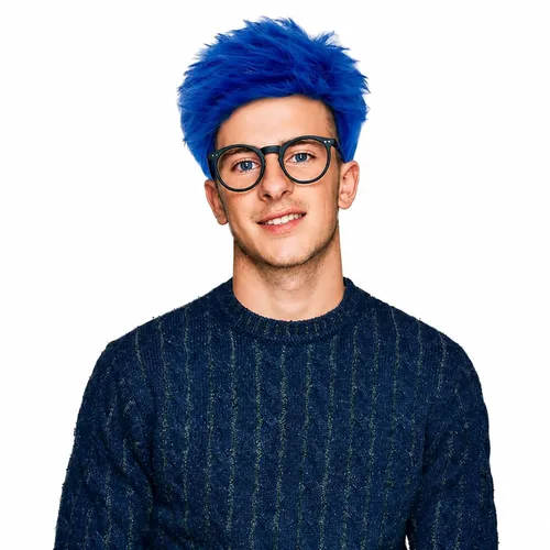 Vista 5 de Peluca azul para hombre, con capas cortas, color azul rey Azul real