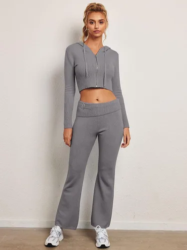 Vista 3 de LILLUSORY Conjuntos de 2 piezas para mujer, estilo casual, moderno, ajustado, con capucha, conjuntos de descanso