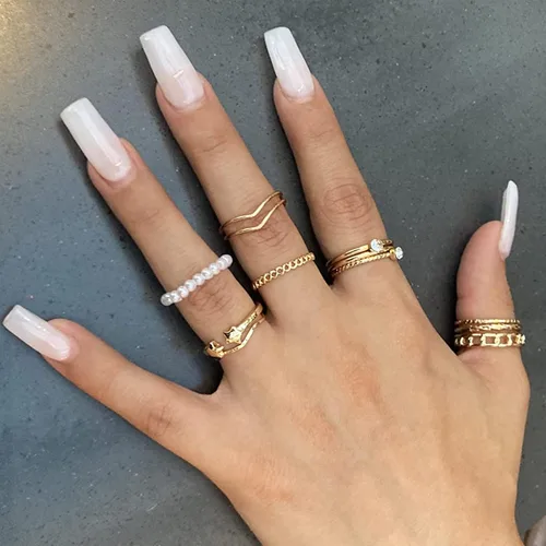 Vista 5 de Juego de 68 anillos para nudillos dorados para mujeres y niñas apilables bohemios para articulación media de cristal tallado plateados con orificios