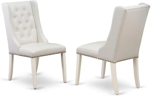 Vista 8 de East West Furniture FOP1T01 Forney Parson - Juego de 2 sillas de comedor con botones copetudos y ribete de cabeza de clavo, color crema, juego de 2