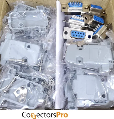 Vista 3 de Accesorios de PC – Connectors Pro 10 juegos de copa de soldadura DB9 hembra + capuchas de plástico, 9 pines D-Sub conector y capó, paquete de 20