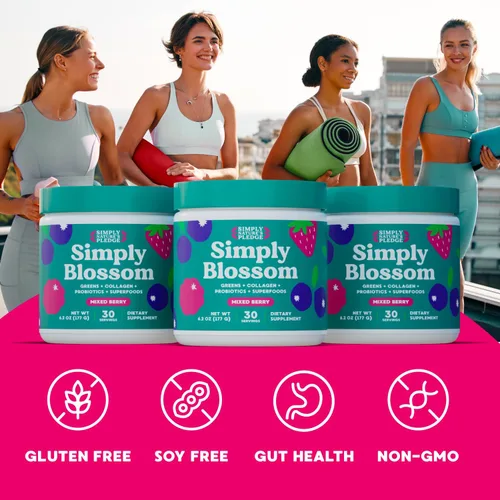 Vista 4 de Simply Blossom Nutrition - Verduras diarias y superalimentos en polvo + colágeno + probióticos para la salud digestiva de las mujeres y alivio