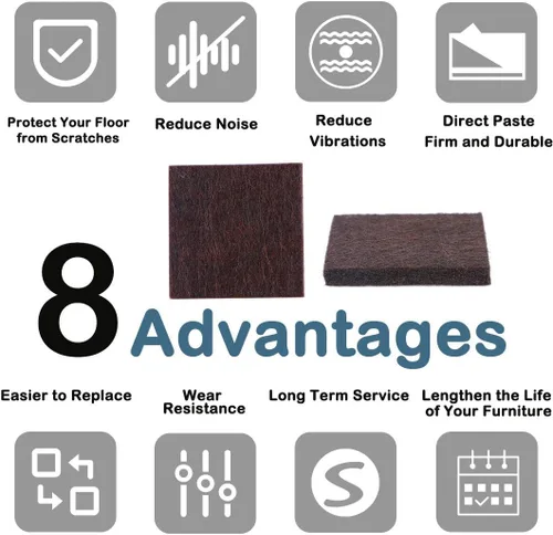 Vista 6 de uxcell 12 almohadillas para muebles cuadradas de 1 1/2 pulgadas, autoadhesivas, antideslizantes, antiarañazos, almohadillas de fieltro, protector