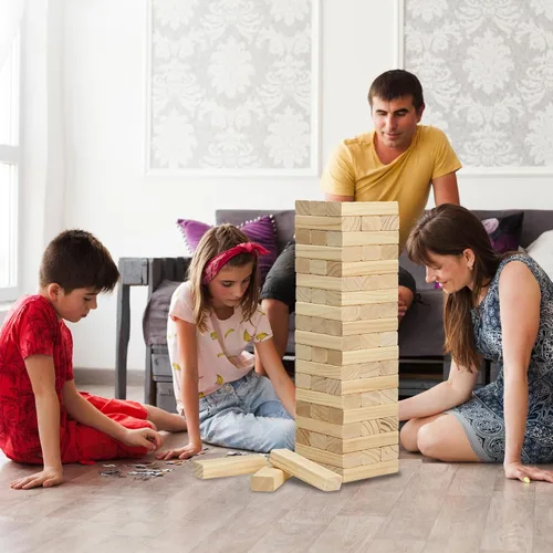 Vista 6 de Olsa Torre Gigante Tumble Tower de 57 Piezas de Bloques de Madera Apilables Juegos de Patio con Bolsa de Transporte Juego Clásico