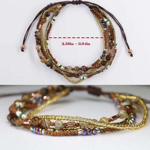 Vista 2 de YOUQIANREN Tobilleras bohemias para mujer, tobilleras bohemias ajustables para niñas, hechas a mano, 2 pulseras de playa trenzadas