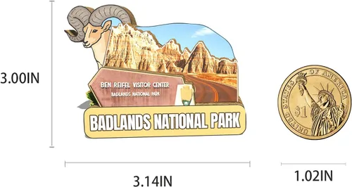 Vista 3 de Imán del Parque Nacional Badlands de los Estados Unidos, imán de nevera, hitos de madera 3D, recuerdos coleccionables, decoración hecha a mano