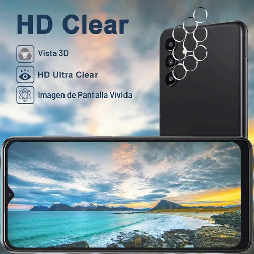 Vista 6 de [Paquete de 3+3] Protector de pantalla para Galaxy A13 con protector de lente de cámara, película de vidrio templado HD, dureza 9H, antiarañazos