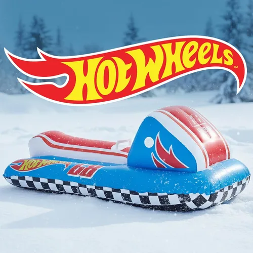 Vista 3 de FUNBOY & Barbie 50" Kids Inflatable Skimobile Winter Snow Sled, 1-2 Riders with Grooved Rubber Base Tracks Azul